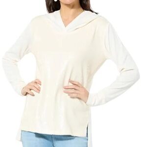 Colleen Lopez Women's Mixed Media Sequin Front Hoodie Cream Size X-Small New